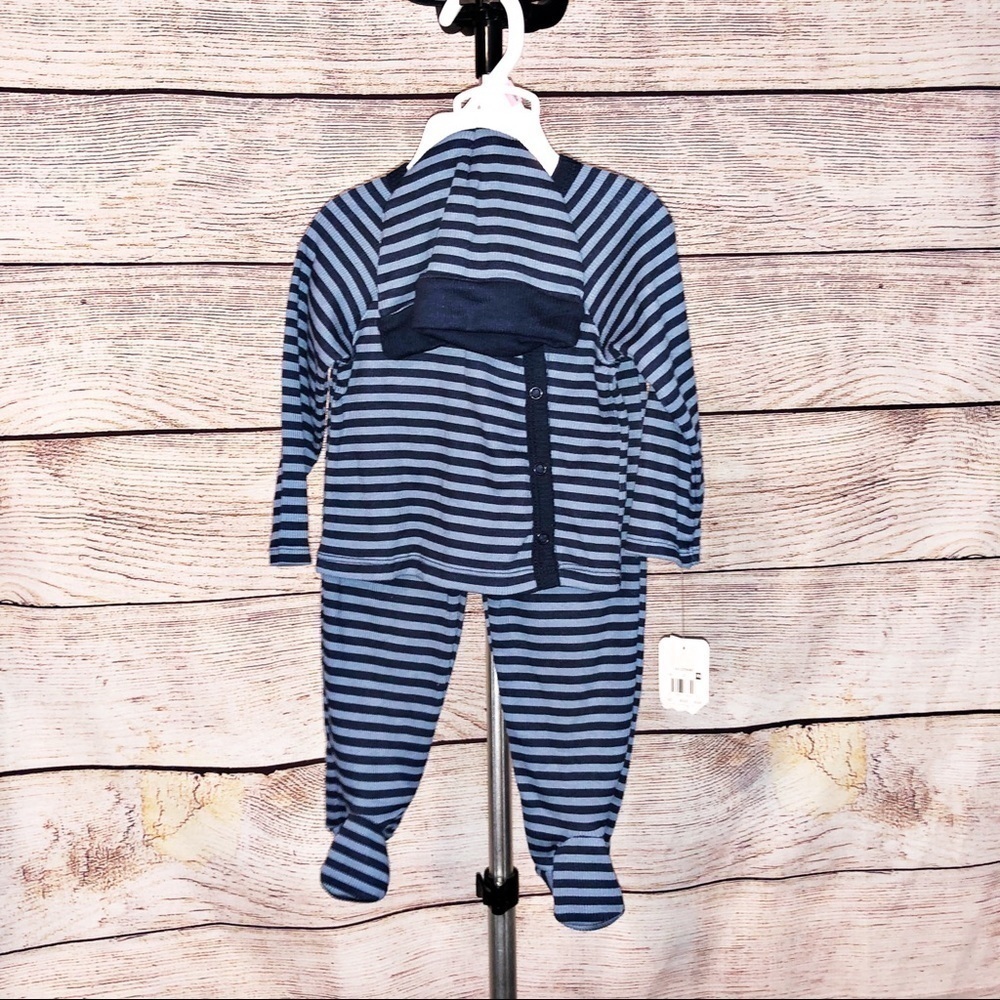 Lullaby Lane Blue Striped Infant 3 Piece Outfit Size 6-9M